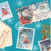 Бумага упаковочная крафт "Новогодняя почта" (бирюзовый) 0.7х1 м купить в интернет-магазине ФлориАрт