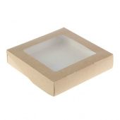 Крафт коробка из картона с прозрачным окошком, 20х20х4 см купить в интернет-магазине ФлориАрт