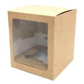Коробка для чашки прозрачным окошком и подставкой-вкладышем, 13х13х15 см, цвет крафт купить в интернет-магазине ФлориАрт